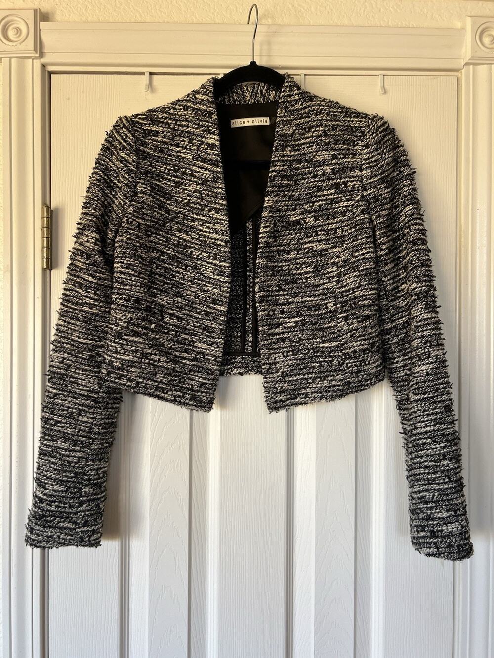 Alice + Olivia Tweed Crop Black & White Blazer Size 2 Small